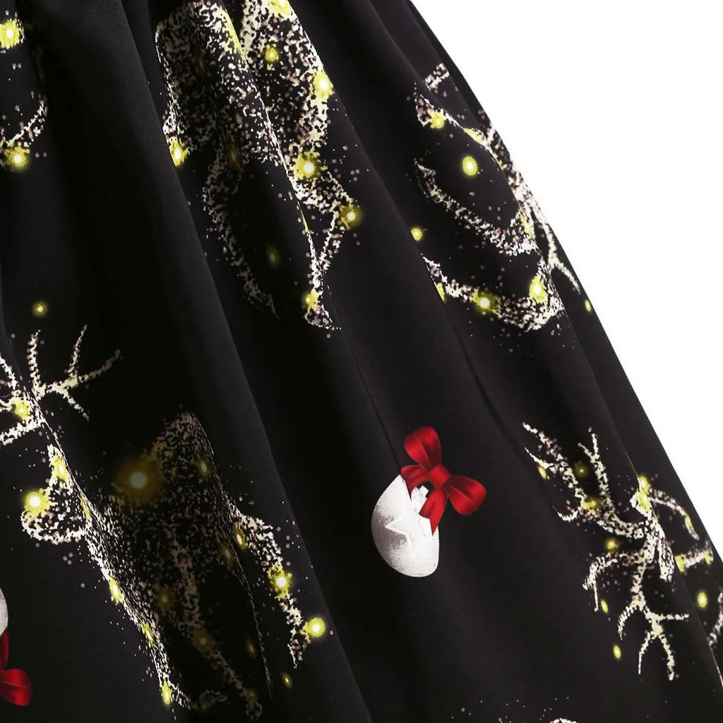 FREE OSTRICH Women Long Sleeve Vintage Casual Dress Christmas Star Elk Print Mesh Winter Party Dresses Autumn | Женская одежда