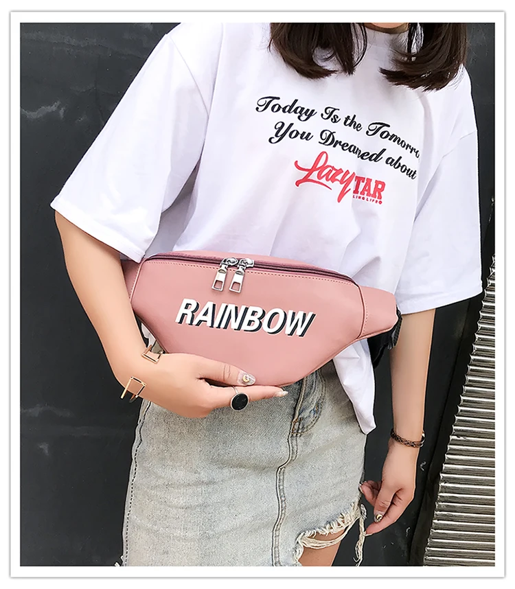 LJT Luxury Design Women PU Leather Waist Bag Female Rivet Casual Fanny Packs Belt Bag Handbag and Purse Female Mini Chest Bags
