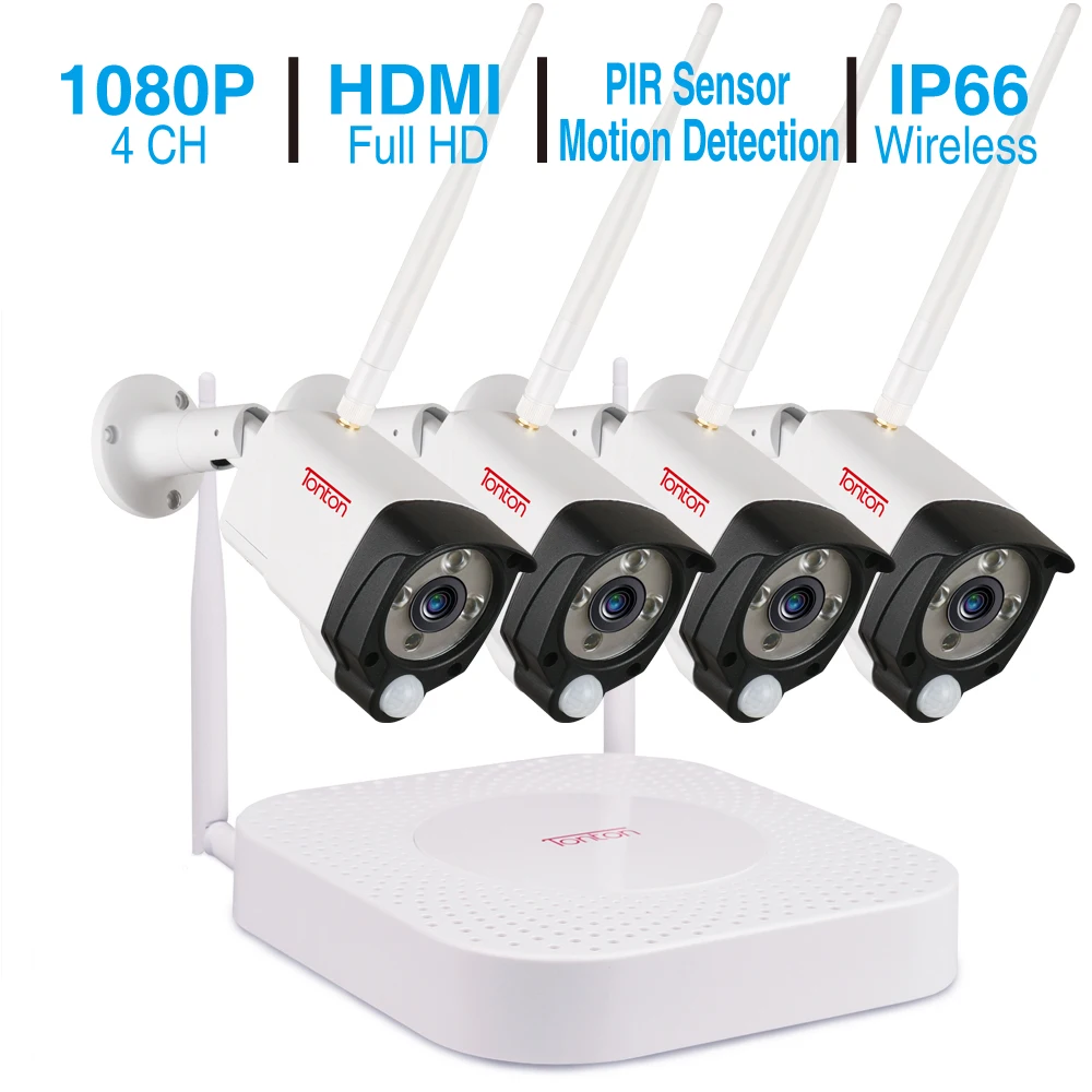 Tonton 1080 P Wi-Fi NVR комплект беспроводной системы видеонаблюдения 2MP 4CH HD Открытый ИК