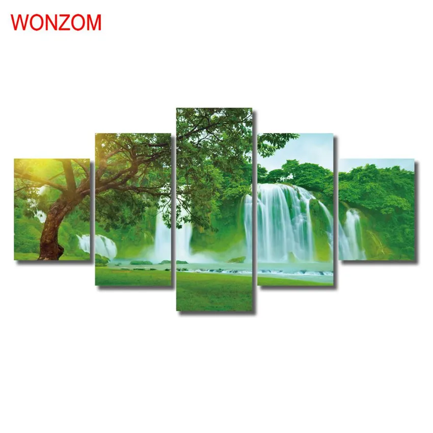 WONZOM Sunrise Waterfall холст картины 5 шт. настенные художественные HD плакаты современные