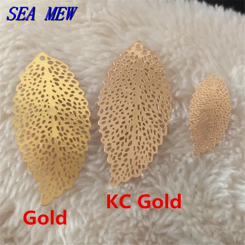 SEA MEW 36*17mm 20*10mm Fashion Metal Copper Gold/Silver color Filigree Hollow Out Leaf Pendant Charm For Jewelry Making 100PCS | Украшения
