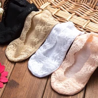 summer women girl silica gel lace boat socks invisible cotton sole non slip antiskid slippers anti slip sock 1pair2pcs ws74