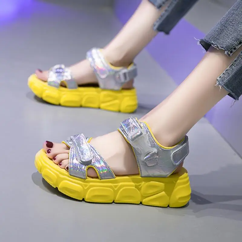 Peep Toe Platform Beach Ladies Shoes Comfortable Flat Shoes Women Rubber Sandals Women Outdoor Flats Sandalen Summer Shoes Woman - Цвет: Цвет: желтый