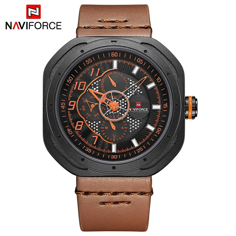 BOLBN Топ люксовый бренд NAVIFORCE мужские модные спортивные аналоговые Мужские часы из натуральной кожи водонепроницаемые кварцевые наручные часы Masculino - Цвет: BOLBN