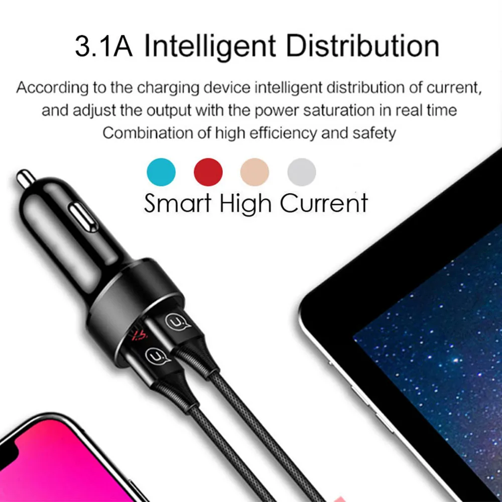 3.1A двойное автомобильное зарядное устройство USB цифровой светодиодный дисплей