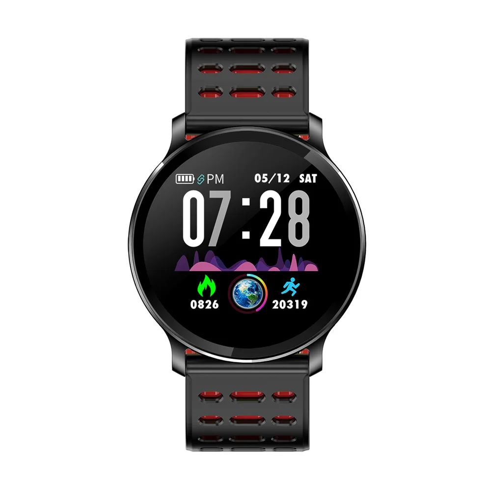Red leather strap Rundoing NY03 Smart Watch IP68 waterproof Heart rate monitor Smartwatch Message reminder Fitness tracker For Android and IOS - Цвет: Red leather strap