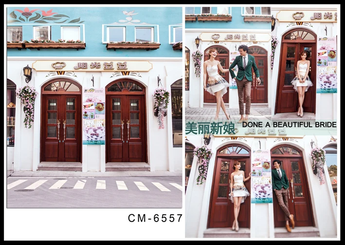 

Vintage Hourse Wedding Photography Background Red Door White Wall Street Wedding Backdrops for Photo Studio Valentine Background