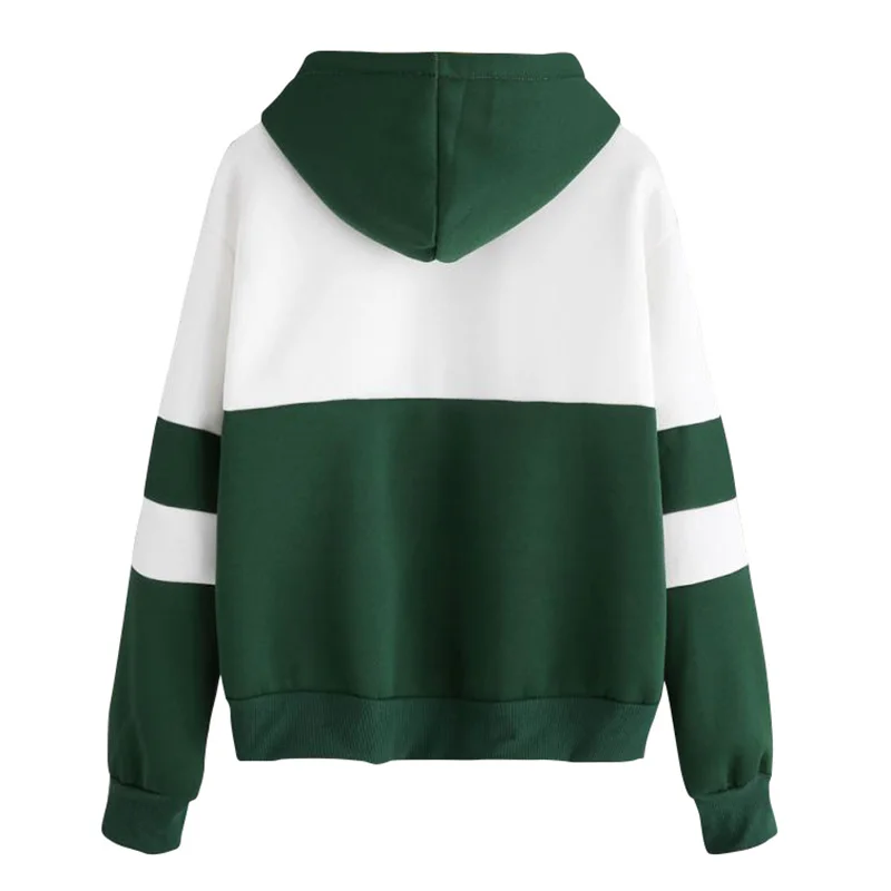 

Fashion Women Hoodies Sweatshirt Color Splicing Long Sleeves Autumn Sweatshirts for Women Front Pockets Pullovers Hooded Outwear