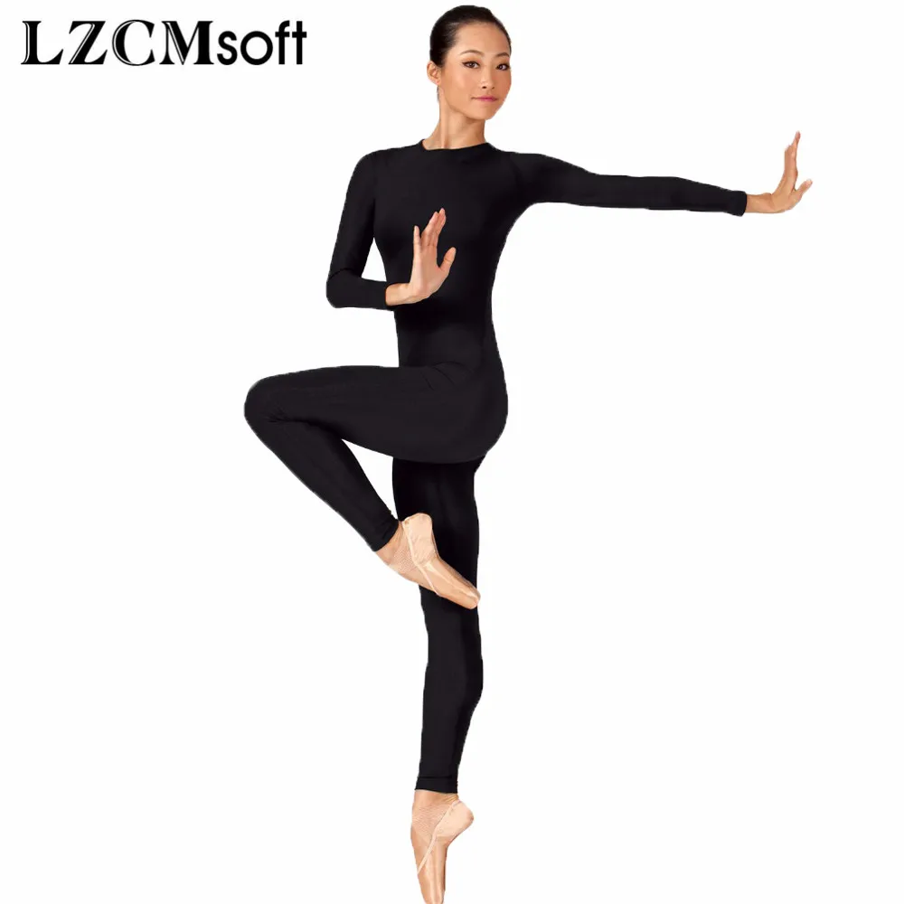 

LZCMsoft Womens Spandex Lycra Long Sleeve Black Gymnastics Unitard Full Body Unitards Jumpsuit Zentai Suit Adult Sport Costumes