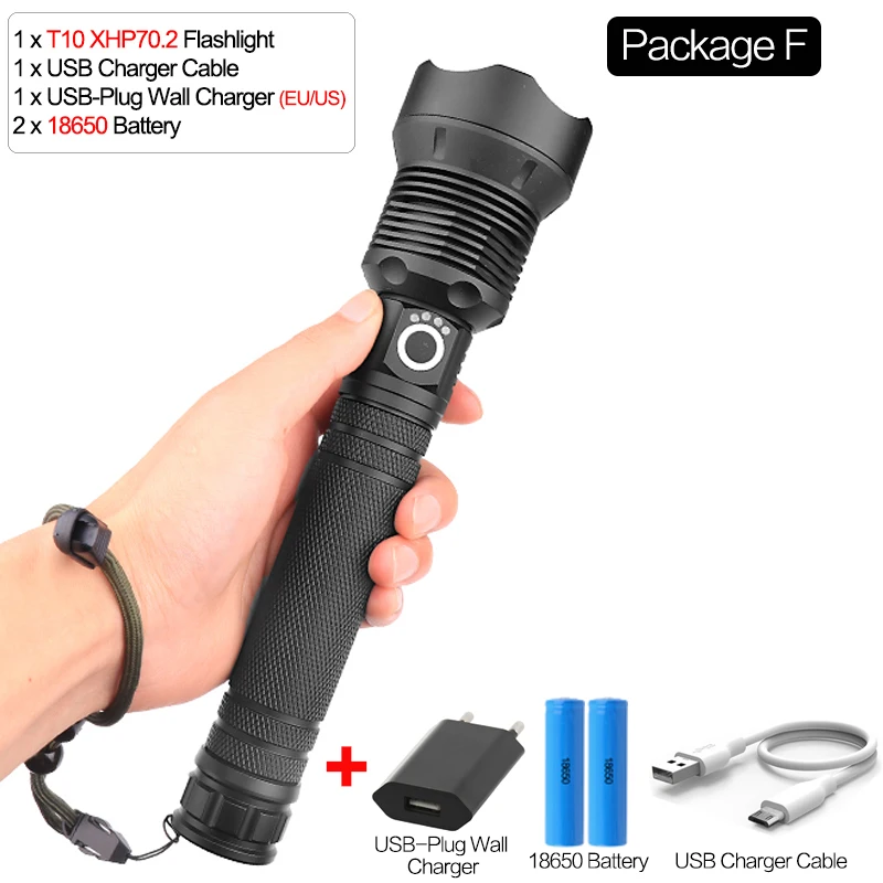 Package F 6500 люменов лампа xhp70.2 самый мощный фонарик usb Zoom СВЕТОДИОДНЫЙ Фонарь xhp70 xhp50 18650 или 26650 батарея Лучший Отдых на природе - Испускаемый цвет: Package F