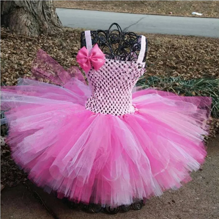 Lovely Girls 2Layers Tutu Dresses Baby Crochet Corset Ballet with Grosgrain Bow and Headband Set Kids Princess Party Dress | Детская