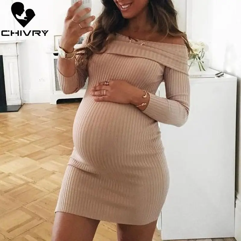 Chivry 2019 платье для беременных женщин Повседневное с длинным рукавом
