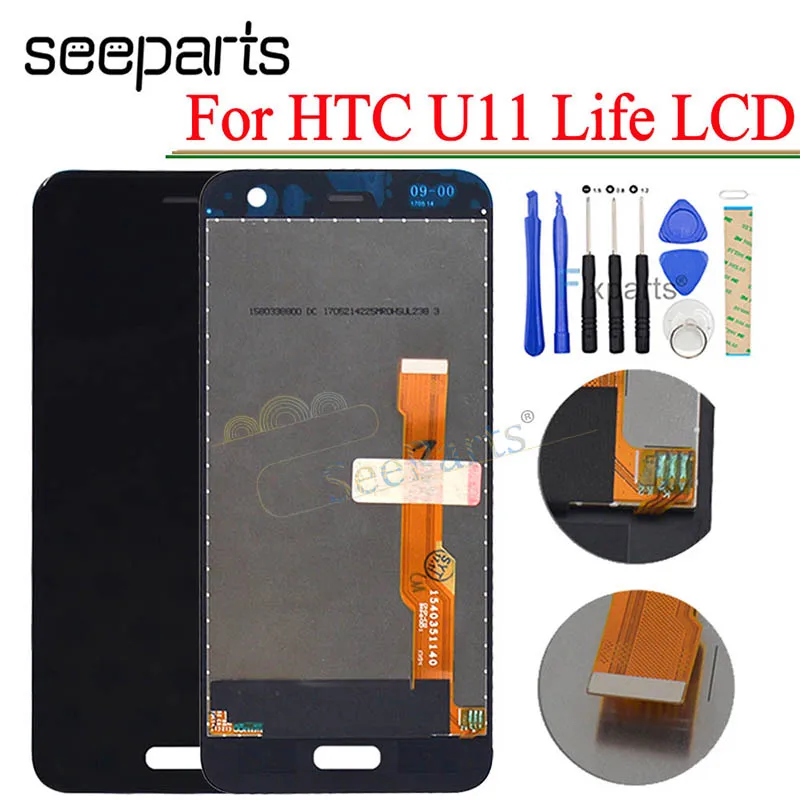 Протестированный черный для htc U11 Lite/Life ЖК-дисплей с сенсорным экраном дигитайзер сборка Замена для 5," htc U11 Life lcd