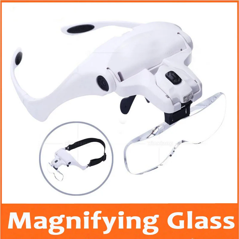 

1X 1.5X 2X 2.5X 3.5X LED Illluminated Magnifier Head Wearing Glasses Style Helmet Reading Inspection Operation Magnifying Glass