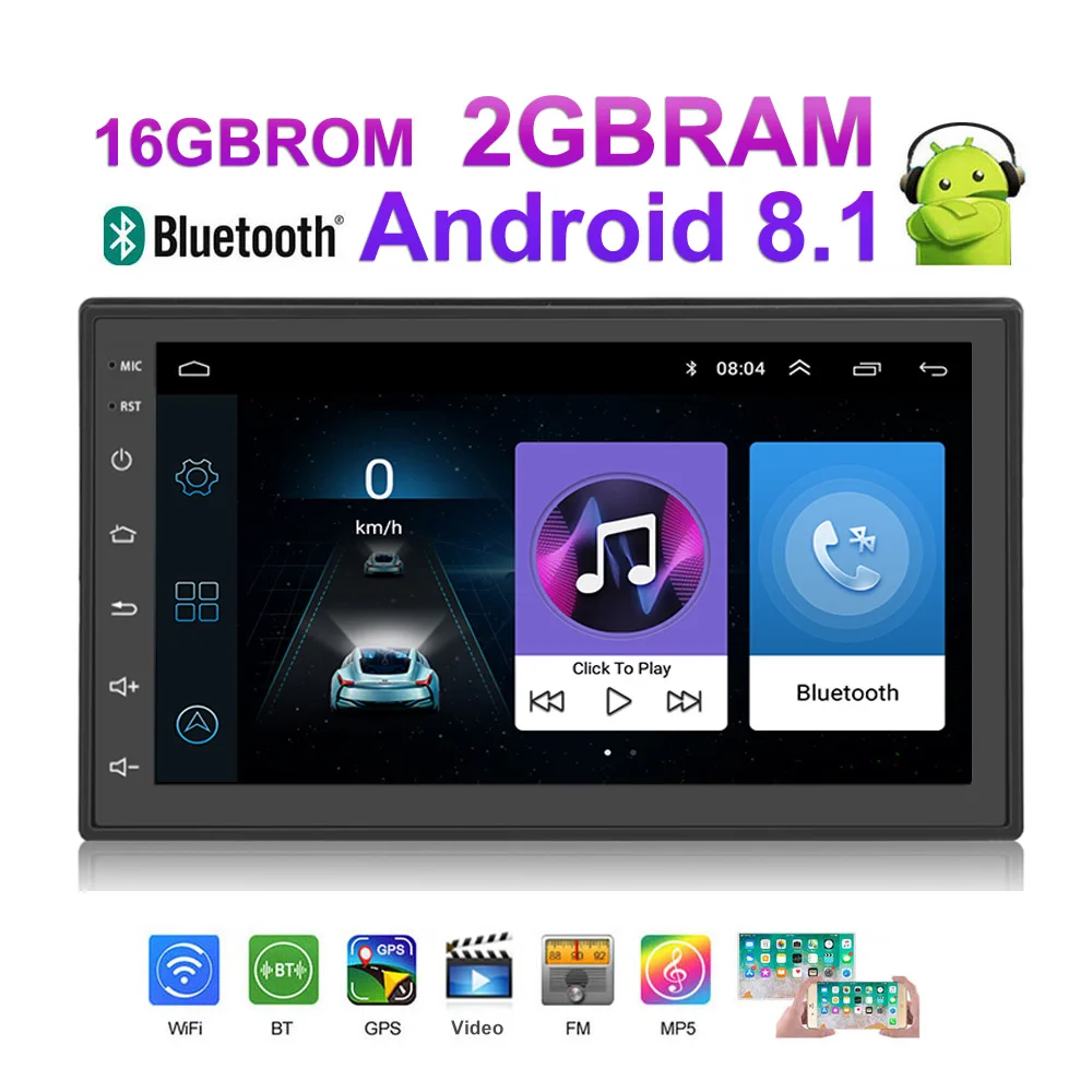 Автомагнитола 2DIN Android 8 1 6 0 1080P 7 дюймов четырехъядерный процессор 2 Гб ОЗУ основное