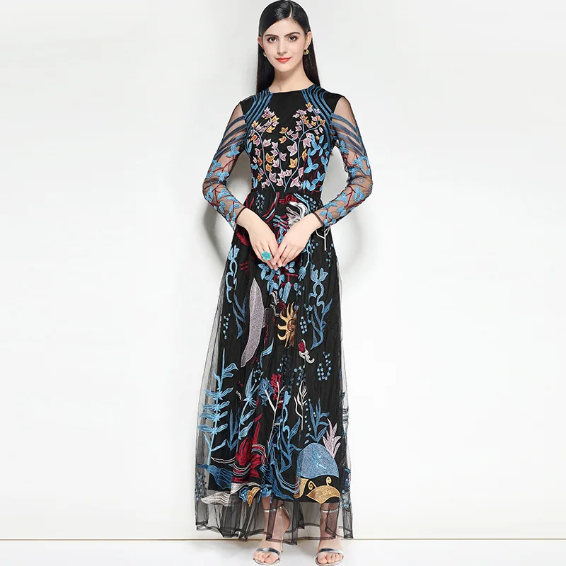 High Quality Womens Dress 2018 Embroidery Elegant Vintage Boho Evening Club Party Maxi Bohemian Runway Long Summer Dresses | Женская