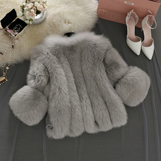 Фирменное короткое пальто с мехом Модные женские зимние искусственным лисьим