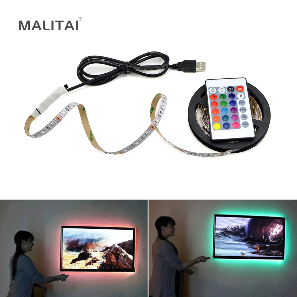 RGB USB Светодиодная лента лампа 2835SMD DC5V 1 м 2 3 4 5 ТВ фон Настольный ПК экран смещение