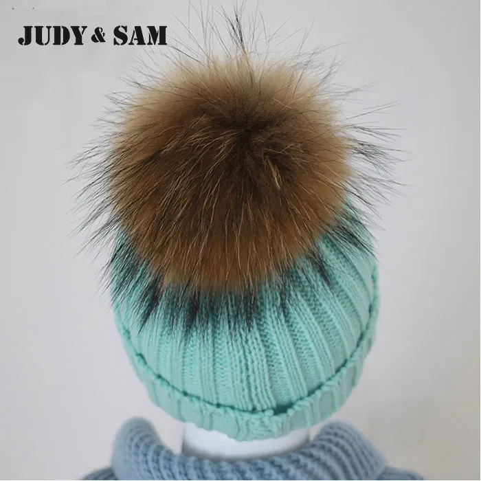 Детская зимняя вязаная шапка с меховым помпоном 15 цветов | Аксессуары для одежды