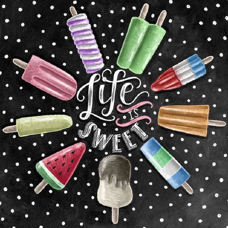 

5D DIY Full Drill Round Diamond Embroidery Diamond Painting Cartoon Ice Cream Life is Sweet Pattern Cross Stitch Stickers