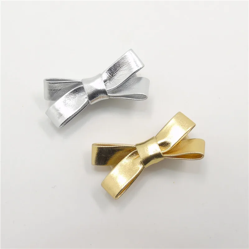 

20pcs/lot Princess Gold Silver Bow Knot Hairpins Metallic Christmas Party Barrettes PU Leather Fabric Hair Clips Girls Gifts