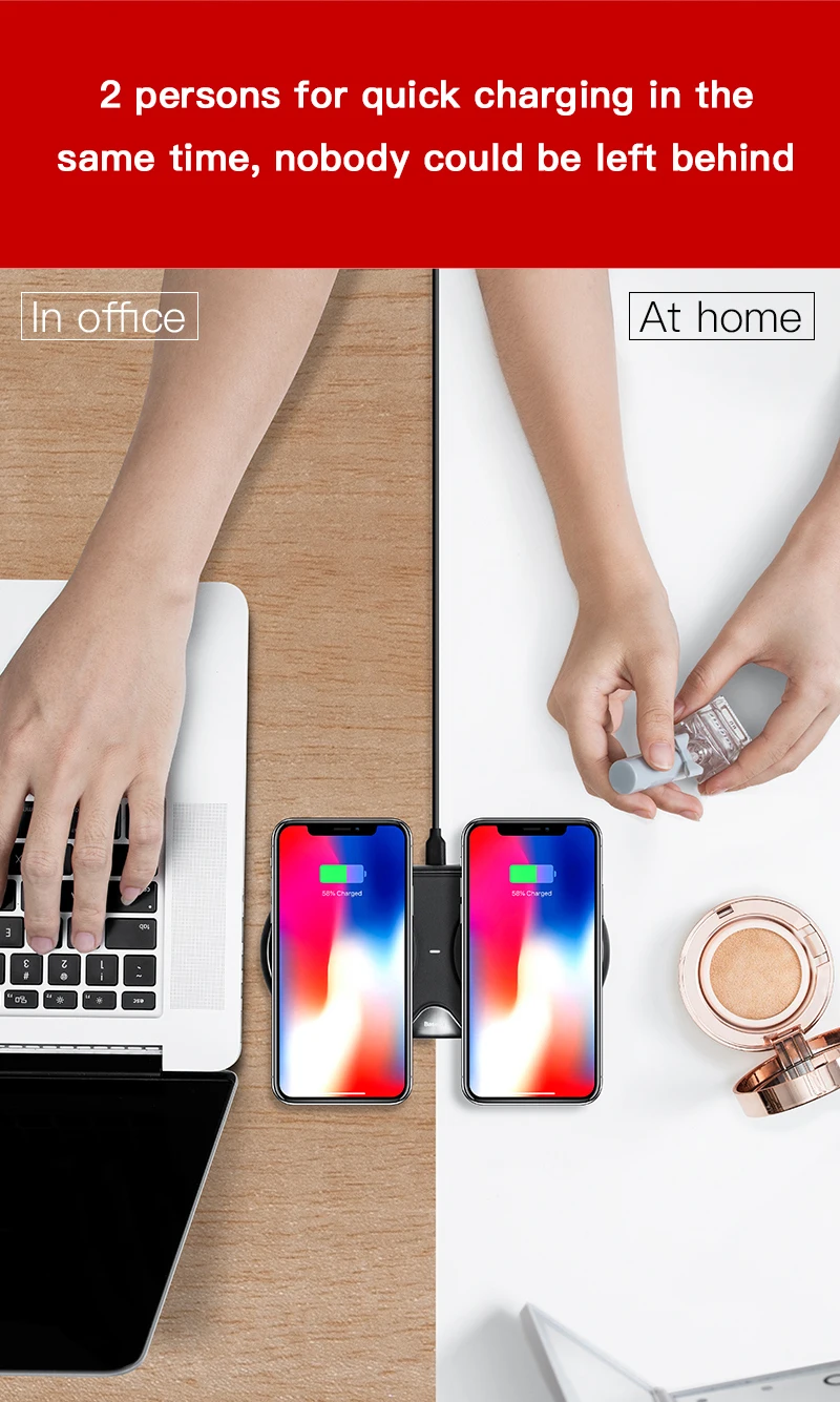 Беспроводное зарядное устройство Baseus 10 Вт с двумя сиденьями Qi для iPhone X 8 samsung S9 S8 Note 8, быстрая зарядка 3,0, беспроводное настольное зарядное устройство