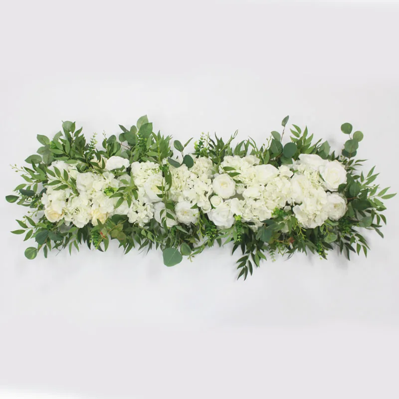 White A 120 cm Пользовательские DIY розы пионы лист искусственная Гортензия цветок Свадебный beckdrop Декор Арка Цветочная композиция дорожная направляющая ряд цветов - Цвет: White A 120 cm