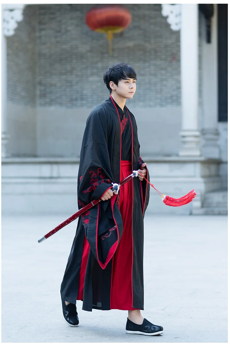 Hanfu мужские Han Ele Мужская традиционная одежда с длинным рукавом юбки династии Тан древние наряды для мужчин сценическая Одежда для танцев китайский DN3514
