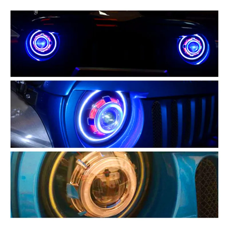 Headlamp Pair 7 Inch 12V moto HID Star Led Headlights Angel Eyes DRL for Hummerr H1 H2 Jeeep Wrangler TJ JK accessories Har | Автомобили и