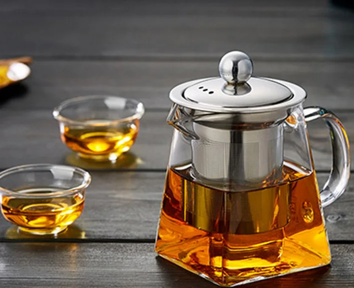 

1SET New Glass Square Teapot With Stainless Steel Infuser Strainer Heat Resistant Loose Leaf TeaPot Kettle and Cup JM 005