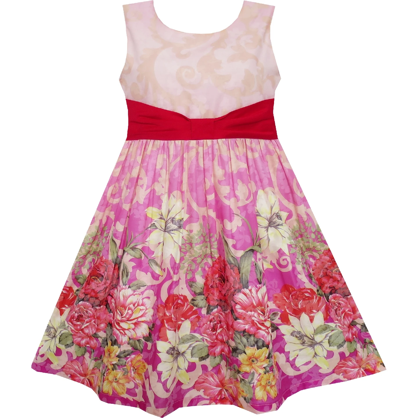 Sunny Fashion платья для девочек новогодние костюмы танк Роза Сад Цветок Хлопок