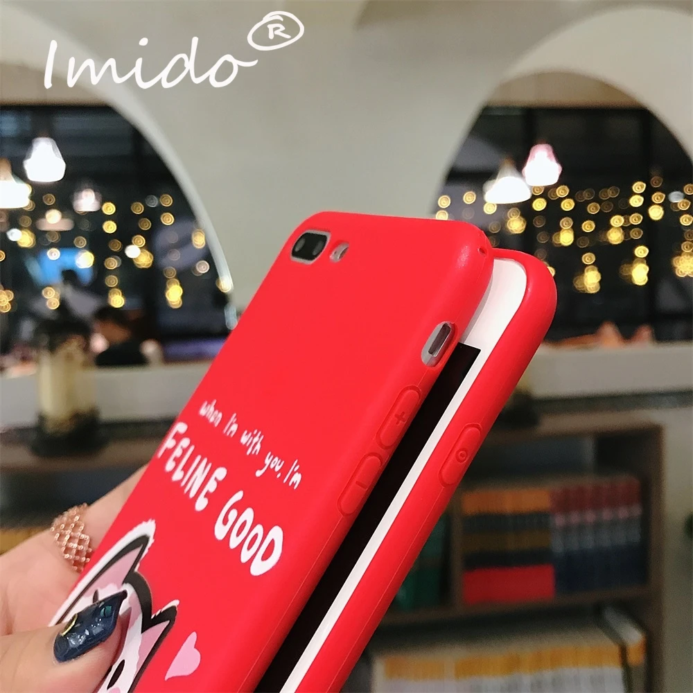 Милый Кот с рисунком красный принт чехол для iPhone X XS MAX XR задняя крышка защита