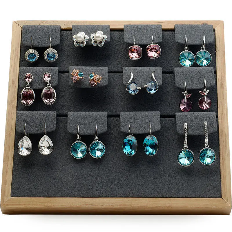 Oirlv Free Shipping Beige Or Dark Gray Color Earring Ear Stud Display Wooden Material Display Showcase