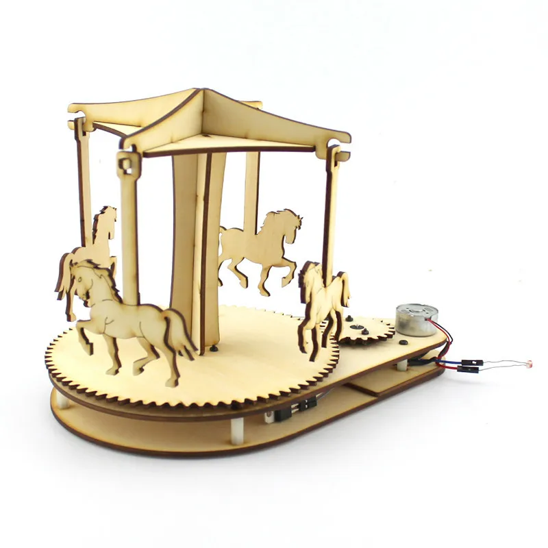 Light Control Wooden Carousel Children DIY Science And Technology Model Building Kits Toys Hobbies Christmas Gifts | Игрушки и хобби