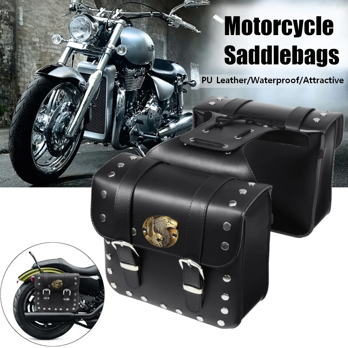 

2pcs Motorcycle PU Leather Side Saddlebag Luggage Saddle Bag Black