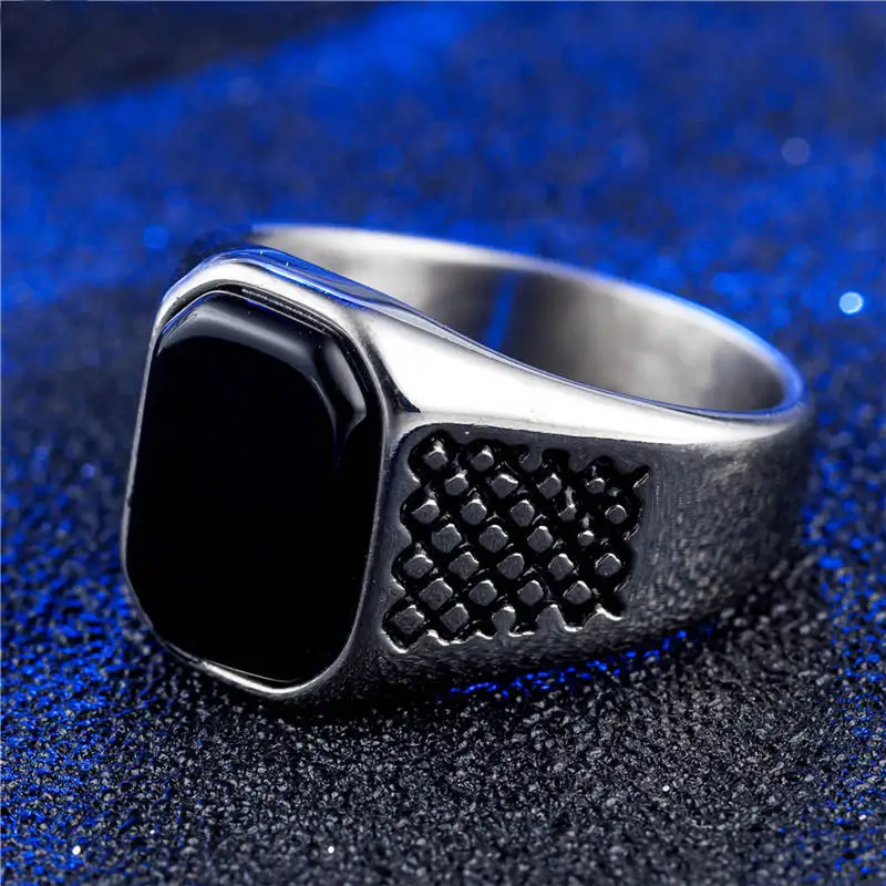 Silver Black Натуральный квадратный черный/зеленый/камень: Красный Оникс мужское кольцо из нержавеющей стали золотистый/серебристый простой перстень крутые мужские ювелирные изделия - Цвет основного камня: Silver Black