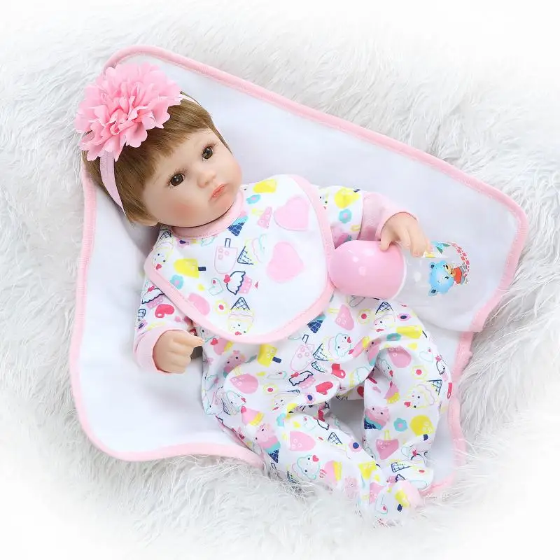 

18Inch Dolls 45cm Silicone Baby Reborn Dolls With Cotton Body Dressed Flower Lifelike Doll Reborn Babies Toys for Girl Bonecas