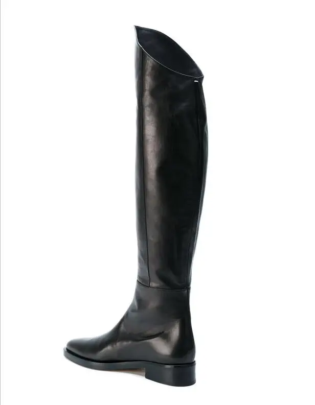 2019 New European Black Genuine Men Over-the-knee Boots Pointed Toe Zip Autumn/Winter Western High |