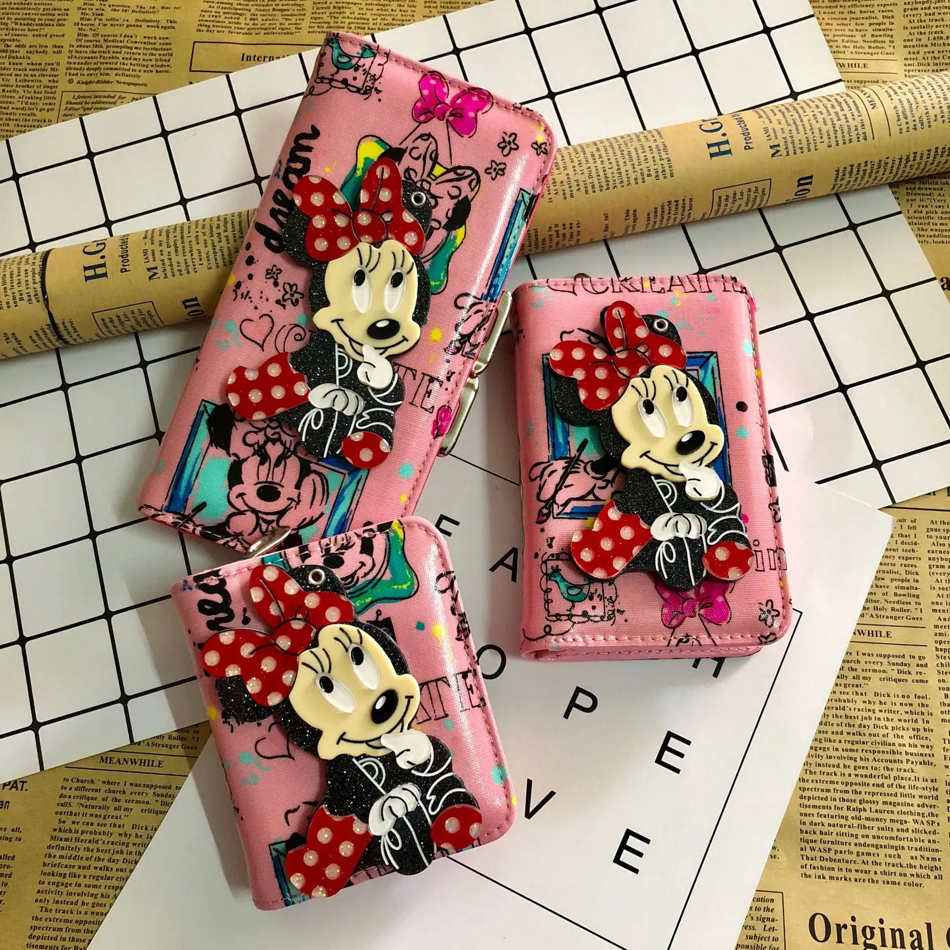 Disney Minnie mouse Stitch Cartoon Женский кошелек из искусственной кожи с зеркалом дамская