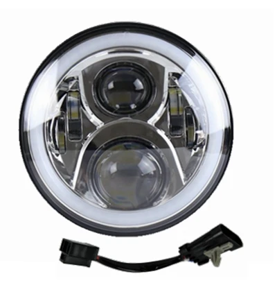 1pcs Chrome 7inch Yait " круглый светодиодный фары DRL Hi/Lo луч и кронштейн+ 4,5" Белый ангельские глазки Halo Кольцо DRL светодиодный Противотуманные фары для мотоцикла - Цвет: 1pcs Chrome 7inch