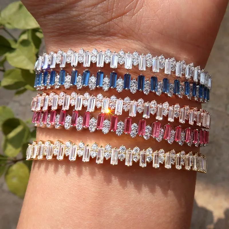 Топ 2017 новейшая мода AAA кубический цирконий багет браслет тонкий манжета медная