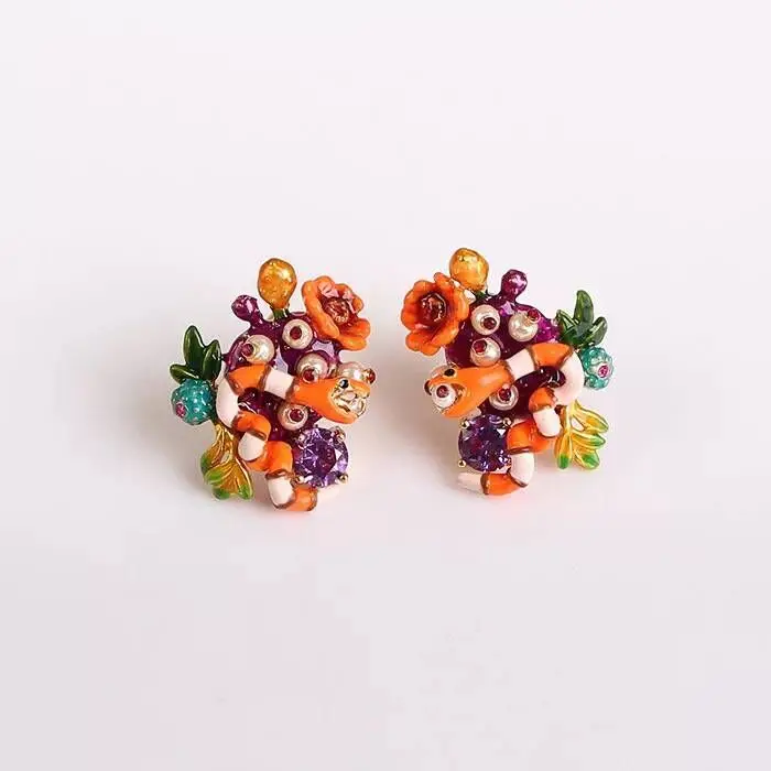 earring 2 Amybaby, модные дизайнерские женские серьги-гвоздики с цветком кактуса и разноцветной птицей, эмалированные глазурные ювелирные изделия, вечерние - Окраска металла: earring 2
