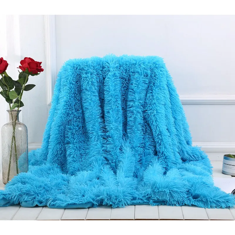 Sky Blue Горячая Распродажа мягкое мохнатое одеяло из искусственного меха/плюшевое декоративное одеяло из кораллового флиса - Цвет: Sky Blue