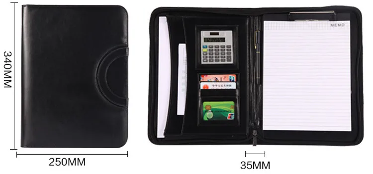 Multi-function Office Leather Folder Notebook PU Binder File Folder Briefcase Business Document Certificate Package Portable Bag