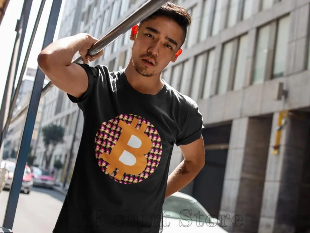 Футболка BTC Bitcoin Мужская футболка с круглой шеей и блочной цепочкой логотипом 100%