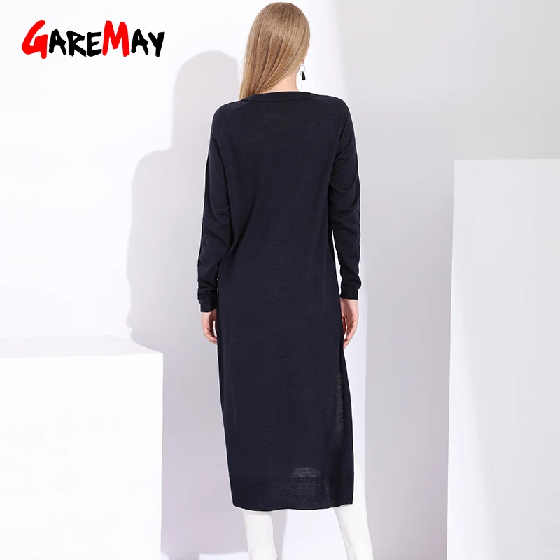 Long Knitted Sweater Women Fashion Autumn Outwear Sweaters For Ladies Pullovers Thin Side Slit Dress Women's | Женская одежда
