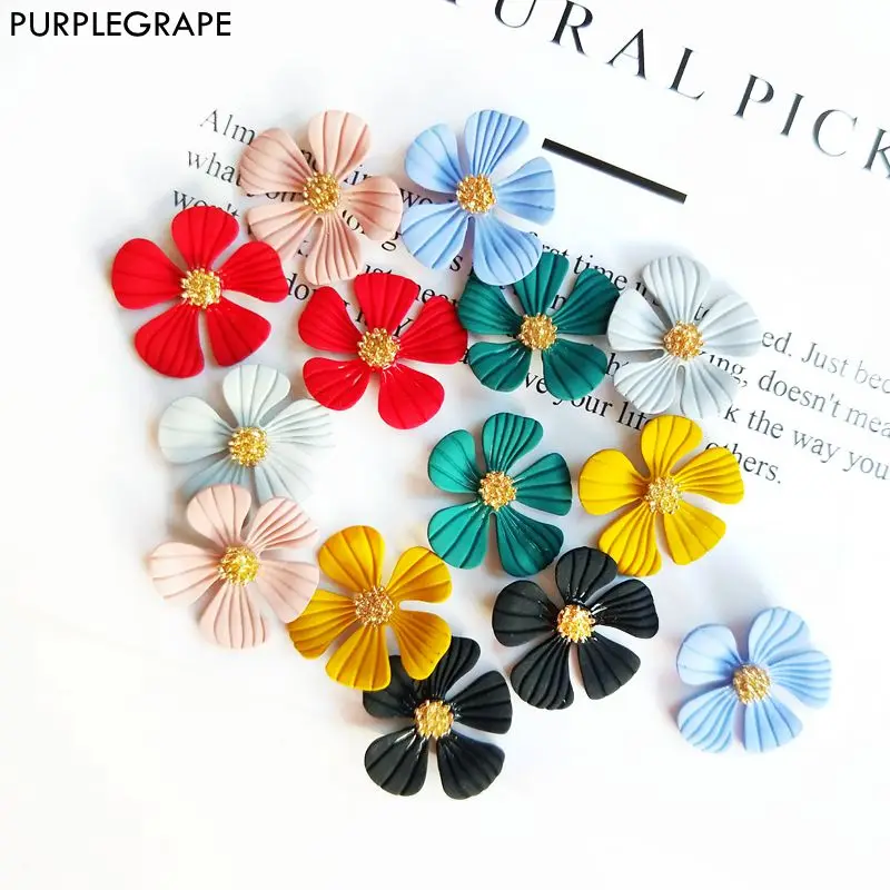 PURPLEGRAPE Minimalist DIY Handmade Earrings Accessories Ear Pin Alloy Color Hanging Pendant Flower South Korea Fashion 6pcs | Украшения и