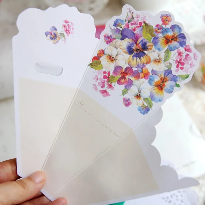 Красивые бумажные 3D букеты цветочные формы поздравительные открытки конверты