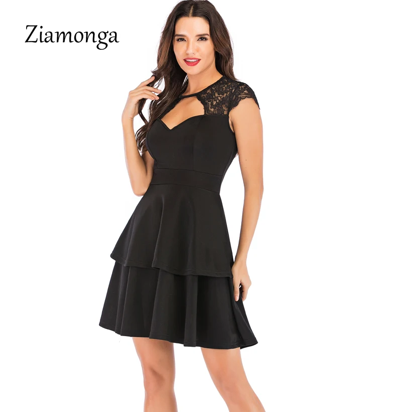 Ziamonga 2019 Лето рукавов черный красный платье Для женщин Vestidos Сексуальная О