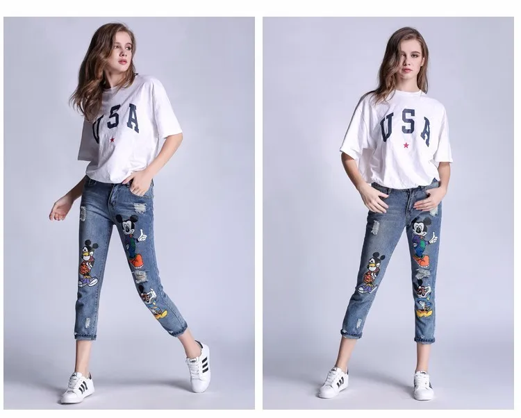 4XL Модные Узкие Джинсы бойфренда с высокой талией, женские джинсы с рисунком, Женские джинсовые штаны размера плюс, рваные джинсы для женщин